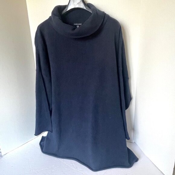 Eileen Fisher Turtleneck Sweater 3X Plus Blue Cotton Cashmere Relaxed Fit Luxe - Picture 3 of 6